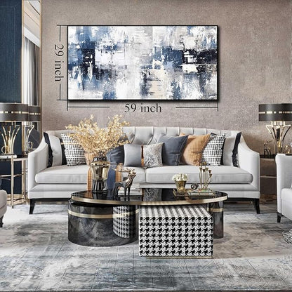 White and Blue Abstract Canvas Wall Art for Living Room Bedroom Home Office Large Black Framed Artwork Grey Abstract Canvas Prints Ready to Hang Size 29x59