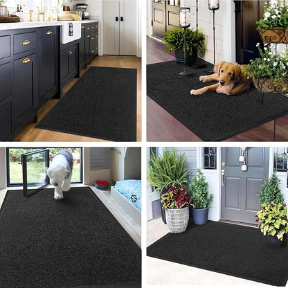 Mibao Dirt Trapper Door Mat for Indoor Outdoor, Waterproof All-Season, All-Weather Doormat, Heavy Duty Non-Slip Entrance Rug, Low Profile Absorbent Entrance Mat Carpet, 60" x 36", Black
