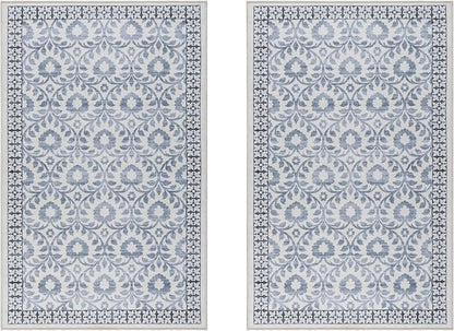 Gertmenian Indoor Boho Accent Rug - 2x4 Extra Small (2-Pack), Non Slip, Super Strong, Ideal for High Traffic Areas in Bedroom, Office, Kitchen - Esme, Blue, 24558