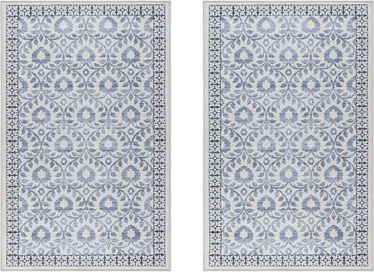 Gertmenian Indoor Boho Accent Rug - 2x4 Extra Small (2-Pack), Non Slip, Super Strong, Ideal for High Traffic Areas in Bedroom, Office, Kitchen - Esme, Blue, 24558