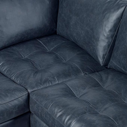 Poly & BARK Napa 98” Leather Corner Sectional Sofa – Full-Grain Italian-Tanned Aniline Leather, Feather-Down Comfort, Solid Wood Frame – Nightfall Blue