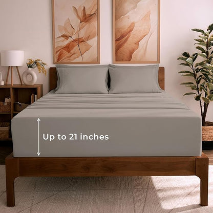 Mellanni Queen Sheet Set - 6-Piece Iconic Collection Bedding, (Including 4 Pillowcases), 21-Inch Extra Deep Pocket, Easy Care, Ultra Soft, Cooling Sheets, Brushed Microfiber - Tan