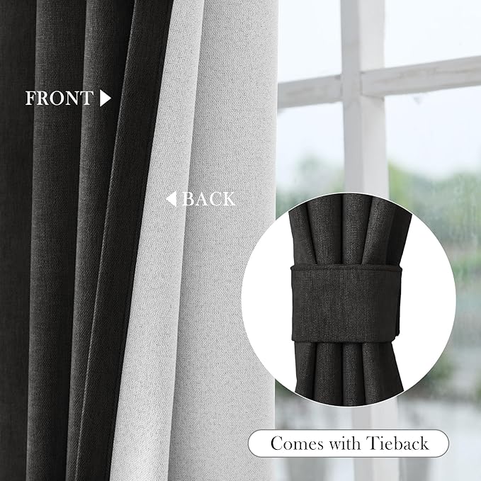 Macochico Extra Wide 100% Blackout Chenille Curtains 100" Wx96 L Thermal Drapes for Sliding Door Living Room Bedroom Auditorium Hotel Charcoal Grey Curtain Grommet Top with Tieback Classic 1 Panel