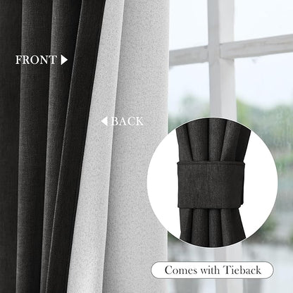 Macochico Full Blackout Curtains 84 Inches Long Insulated Noise Reducing Chenille Curtain for Living Room Bedroom Nursery Auditorium Charcoal Grey Drapes with Tieback Grommet 72" Wx84 L 1 Panel