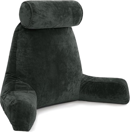 Husband Pillow XXL – Reading Pillow Bed Chair with Arms & Back Support – Dark Green - Back Pillow for Beds Sitting Up – Bed Rest Arm Pillow – Comfy Reading Pillow for Adults