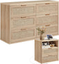 LEYAOYAO Rattan Dresser and Nightstand Set of 2, Boho Wood Dresser for Bedroom with 6 Drawers and Night Stand with Charging Station, Bedroom Furniture, Dressers & Chests of Drawers,Living Room,Hallway