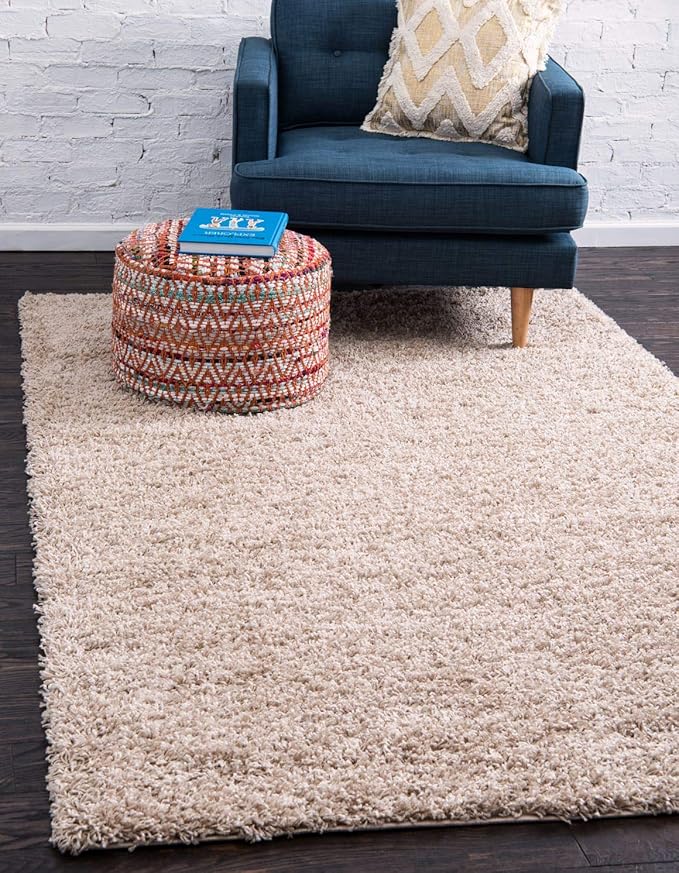 Unique Loom Solid Shag Collection Area Rug (7' 1" x 10' Rectangle, Taupe)