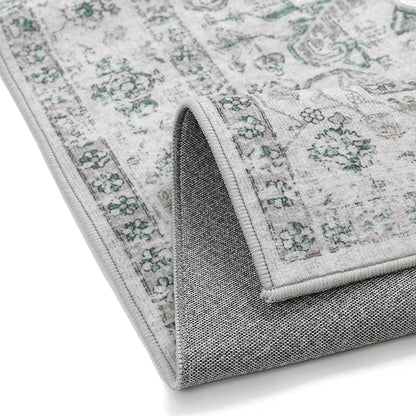 Blue 8x10 Area Rug Vintage Washable Living Room Carpet Non Slip Bedroom Indoor Office Low Pile Large Traditional Distressed Retro Accent Rug for Dining Room Bathroom Kitchen