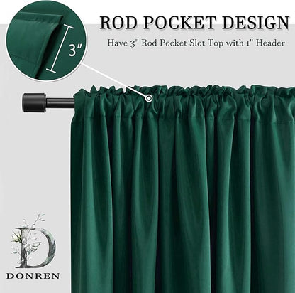 DONREN Hunter Green Blackout Thermal Insulating Window Curtains for Bedroom - 90 Inch Length Room Darkening Curtain Panels for Living Room with Rod Pocket,2 Panels