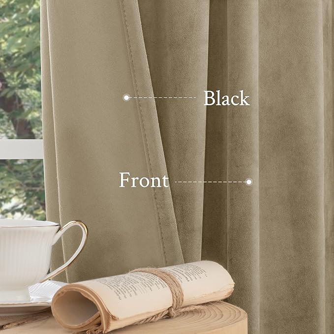 LAMIT Dark Taupe Velvet Curtains 120 Inch for Living Room, Thick Thermal Insulated Drapes Room Darkening Country Decor Back Tab and Rod Pocket Panels for Bedroom, 2 Panels, 52 x 120 Inch