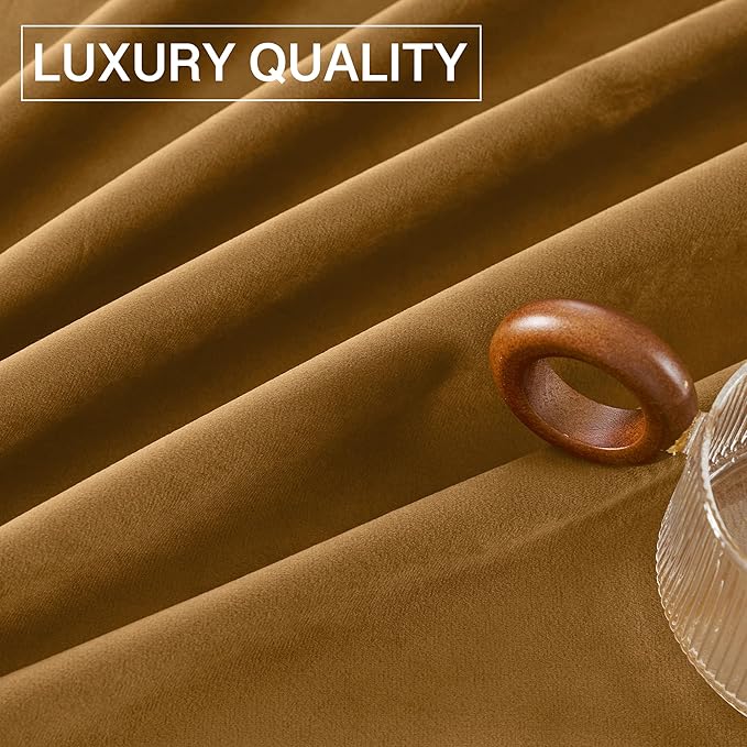 StangH Gold Brown Curtains for Living Room, Luxury Autumn Home Decoration Blackout Thermal Insulated Window Treatment for Living Room Bathroom, W52 x L90, 2 Panels