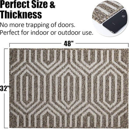 Indoor Doormat 32"x 48", Absorbent Front Back Door Mat, Rubber Backing Non Slip Floor Mats Inside Mud Dirt Trapper Outside Entrance Door Rug Carpet, Machine Washable Low Profile - Brown Time Cloister