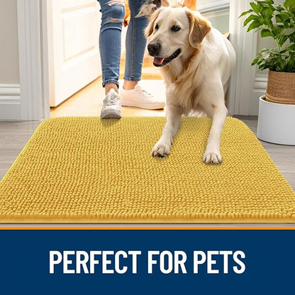 OLANLY Dog Door Mat for Muddy Paws 47x20, Absorbs Moisture and Dirt, Absorbent Non-Slip Washable Doormat, Quick Dry Chenille Mud Mat for Dogs, Entry Indoor Entryway Carpet for Inside Floor, Yellow