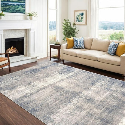 8x10 Area Rugs for Living Room, Non-Slip Backing Washable Rug 8x10, Large Area Rug Soft Carpet for Bedroom Dining Room, Neutral Modern, Easy Clean, Durable, Grey/Navy
