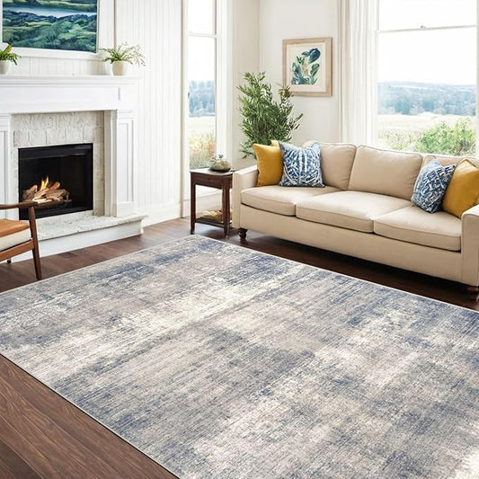4x6 Rug, Small Area Rug for Living Room, Bedroom, Kitchen, Machine Washable Non-Slip Throw Rug, Modern Abstract Carpet for Entryway Nursery Coffee Table - Durable (Grey/Navy)