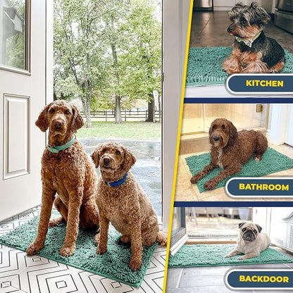 Muddy Mat® Shown on TV–Super Absorbent Microfiber Dog Door Mat for Muddy Paws, Non-Slip Washable Pet Rug, Quick Dry Chenille Entryway Carpet, Machine Washable Indoor Outdoor mat–Seafoam Green 35"x24"