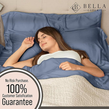 Bella Coterie Luxury Bamboo Viscose Full Size Sheet Set | 100% Organically Grown | Ultra Soft | Cooling for Hot Sleepers | 18" Deep Pocket [Slate Blue]