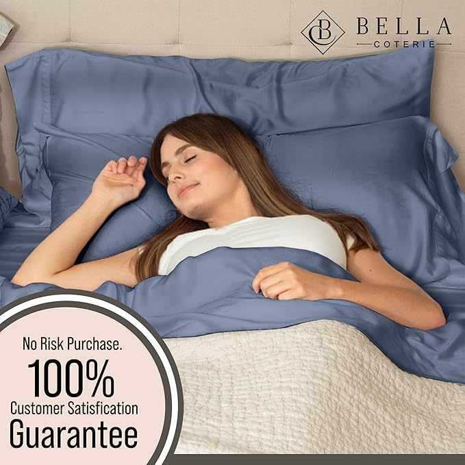 Bella Coterie Luxury Bamboo Viscose 34” Split Top King Size Sheet Set | 1 Fitted Sheet for Sleep Number & Adjustable Beds | 100% Organically Grown | Cooling & Soft | 18” Deep Pocket [Slate Blue]