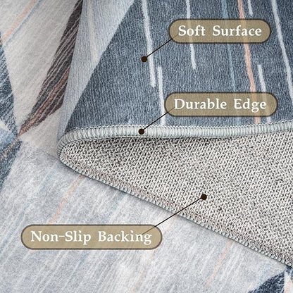 HOMFINE Washable Modern Area Rug - Geometric 10x14 Rugs for Living Room, Bedroom, Machine Washable Rug Soft Non Slip Non Shedding Area Rug - Blue, 10'x14'