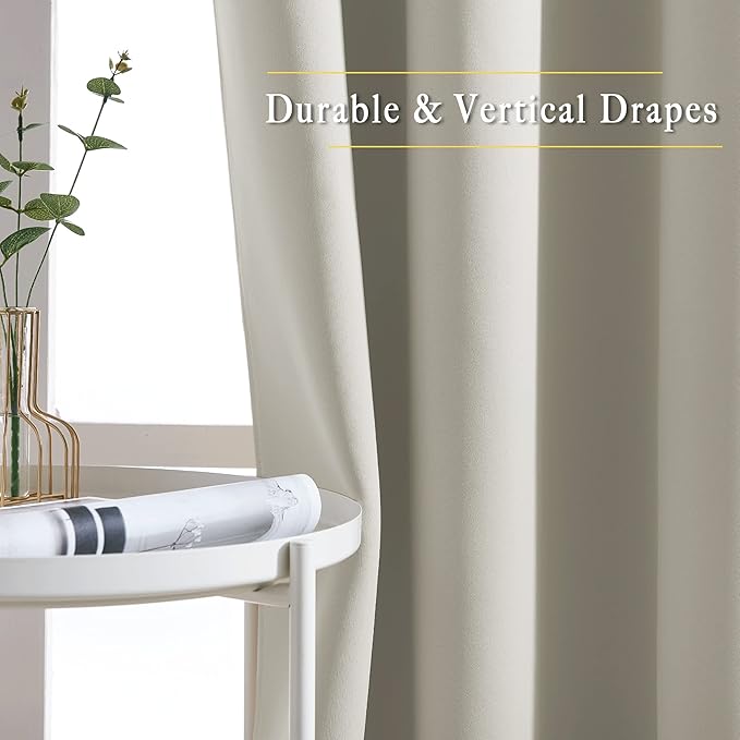 NICETOWN Room Darkening Draperies Curtain Panels - Window Treatment Thermal Insulated Solid Grommet Room Darkening Curtains/Panels/Drapes for Bedroom (Natural, Set of 2, 80 by 95 Inch)