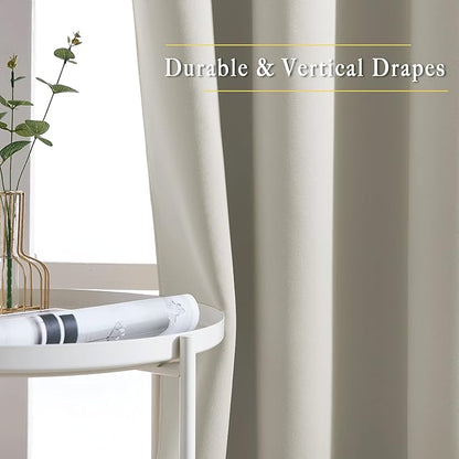 NICETOWN Blackout Bedroom Curtains 48 inches Long - Window Treatment Thermal Insulated Solid Grommet Room Darkening Privacy Sound Reducing for Kitchen (Natural, Set of 2, W37 x L48)