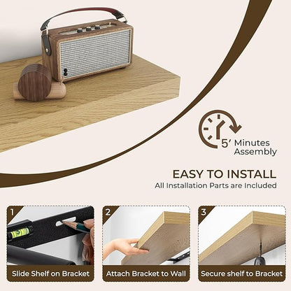 RICHFOCUS 48Inch Floating Shelves for Wall 1 Pack Shelves for Bedroom|Kitchen|Bathroom Wall Mounted Rustic Wood Floating Shelf with Invisible Brackets for Books|Storage|Decor, Oak