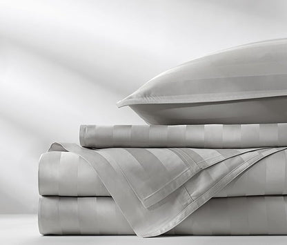 Pure Bamboo Queen Sheets, Genuine 100% Organic Viscose Derived from Bamboo Bed Sheet Set, Luxuriously Soft & Cooling, Double Stitching, 2 Year Quality Promise (Queen, Jacquard Silver)