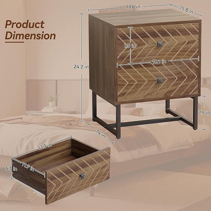 Modern Nightstand Set of 2,Morden Night Stand with 2 Drawers,End Tables with Storage,Bedside Tables for Bedroom,Walnut