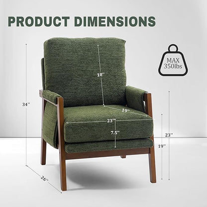 Green Accent Chairs for Living Room Set of 2, Modern Arm Chairs for Bedroom, Wooden Upholstered Mid Century Accent Chairs, Fabric