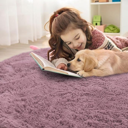 OLANLY Blush Round Rugs for Bedroom - Machine Washable, 5 ft Circle Area Rugs for Living Room, Soft and Fluffy Shaggy Carpet for Teen Girls and Boys, Nursery Rooms, Dorms, Home Decor Aesthetic