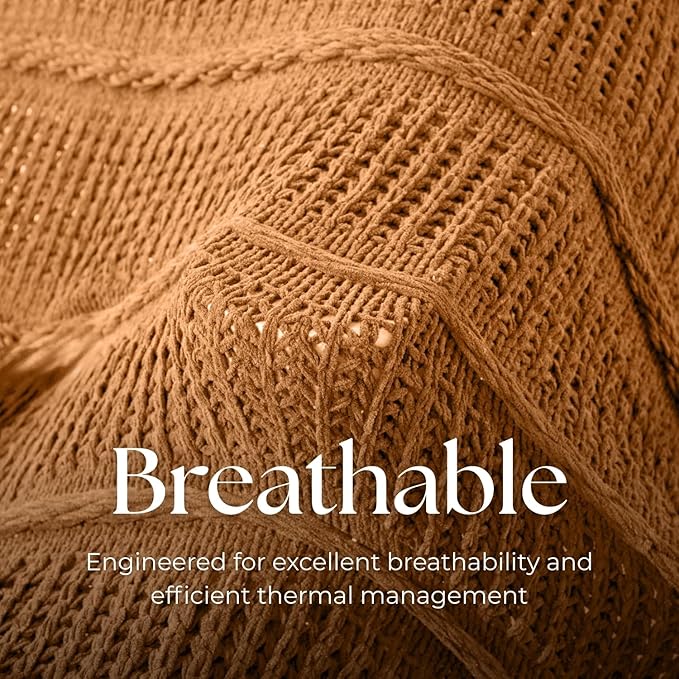 Boho Knitted Chenille Blanket with Tassels - Lightweight & Soft All-Season Throw - 3D Classic Pattern for Living Room Bedroom Couch, Amber Brown, Throw 50"x60"