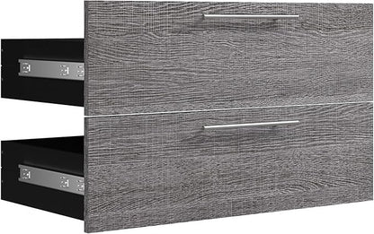 Bestar Orion 2 Drawer Set for 30W Tall Storage Shelf in White and Walnut Grey, Bedroom Organization