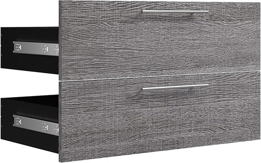 Bestar Orion 2 Drawer Set for 30W Tall Storage Shelf in White and Walnut Grey, Bedroom Organization