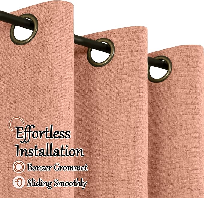 100% Linen Blackout Curtains for Bedroom Living Room 45 Inch Long 2 Panels, Thermal Insulated Light Blocking Soundproof Curtains, Noise Reducing Window Drapes 52x45 Inch 2 Panels, Terracotta