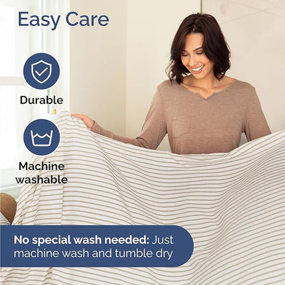 Twin 4 Piece Sheet Set - Cooling, Comfy & Breathable - Hotel Luxury Bedding, Includes Fitted Sheet for Women, Men, Kids & Teens - 1 Flat, 1 Fitted Sheet, 2 Pillowcases w/Deep Pockets - Beige Stripes