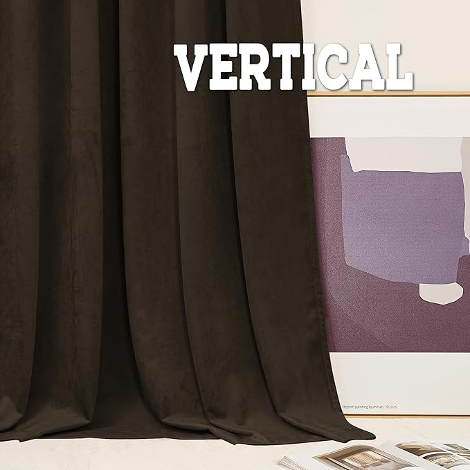 RYB HOME Brown Velvet Curtains 90 inches, Back Tab Soft Fabric Blackout Thermal Insulated Luxurious Home Decor Curtains for Living Room Bedroom, W 52" x L 90", 2 Panels Set