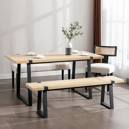 Wahson 60" Dining Bench, Natural Wooden Table Bench with Metal Legs, Modern Kitchen Bench for Enrtyway/Indoor/Dining Room
