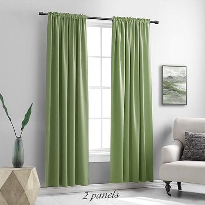 DONREN Sage Green Blackout Draperies Curtains for Bedroom - Thermal Insulated Solid Rod Pocket Curtain Panels (52 x 84 Inches,2 Panels)