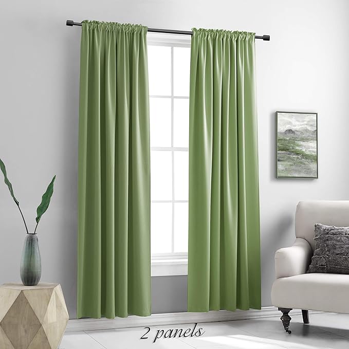 DONREN Sage Green Blackout Curtains - 90 Inches Long Thermal Insulated Room Darkening Curtains for Bedroom (Set of 2 Panels,52 Inch Width)