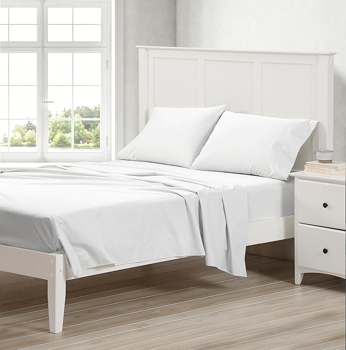 Cuddledown Dreamstead 100% Cotton Bed Sheets Set | 300 Thread Count | Luxurious Sateen Weave | Pure Combed Cotton | Soft | Wrinkle Resistant | 4 Piece Set | White | Full | 54” x 75”