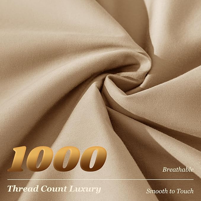 LBRO2M 1000 Thread Count 100% Egyptian Cotton Sheets Set King Size, 4 Piece Sets Bed Sheet Deep Pocket Sheet Set 16" Soft Comfortable All Season (King, Cream)