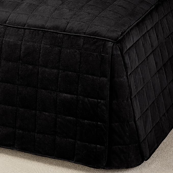 Camden Luxury Bedding | Neutral Onyx Black Color | Fitted Hollywood Daybed Bedding | Faux Suede Box Quilted Design | 5 Piece Set With Extra Long Hollywood Cover, 2 Bolster Shams, and 2 Bolster Pillows
