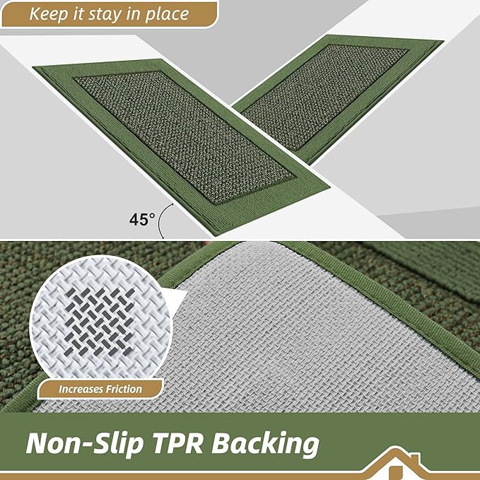 BEQHAUSE Indoor Door Mat 20" x 32", Dirt Trapper Door Mats Non-Slip Entryway Rugs Washable, Resist Dirt Absorbent Welcome Mat, Low Profile Floor Mats for Front Back Door and Entryway, Green