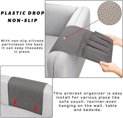 NB Sofa Armrest Organize remote holder bedside caddy organizer with 5 pockets，non-slip couch remote control holder couch armchair caddy accessories (Dark Grey, 35"x12.4")