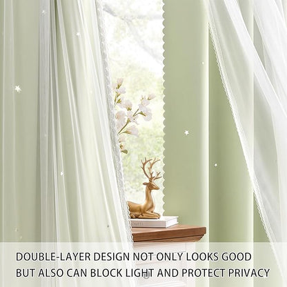 XiDi Green Curtains for Bedroom, Girls Room Blackout Curtains, Kids Room Darkening Curtains, Light Green Decor, 1 Panel Sage Green/34/72/1