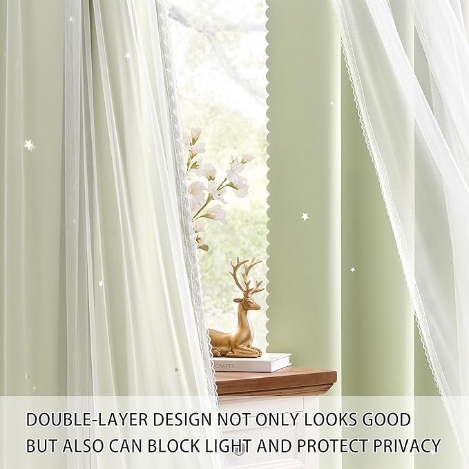 XiDi Green Curtains for Bedroom, Girls Room Blackout Curtains, Kids Room Darkening Curtains, Light Green Decor, 1 Panel Sage Green/52/72/1