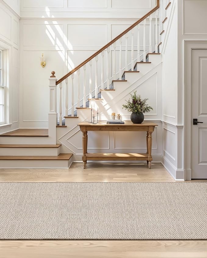 Color&Geometry Front Door Mat Indoor 26"x95", Ultra Non Slip Rubber Backed Dirt Trapper, Low Profile Thin washable, Easy Clean Entry Entryway Rug Door Mat Indoor Entrance, Khaki (Rolled-up NO Creases)