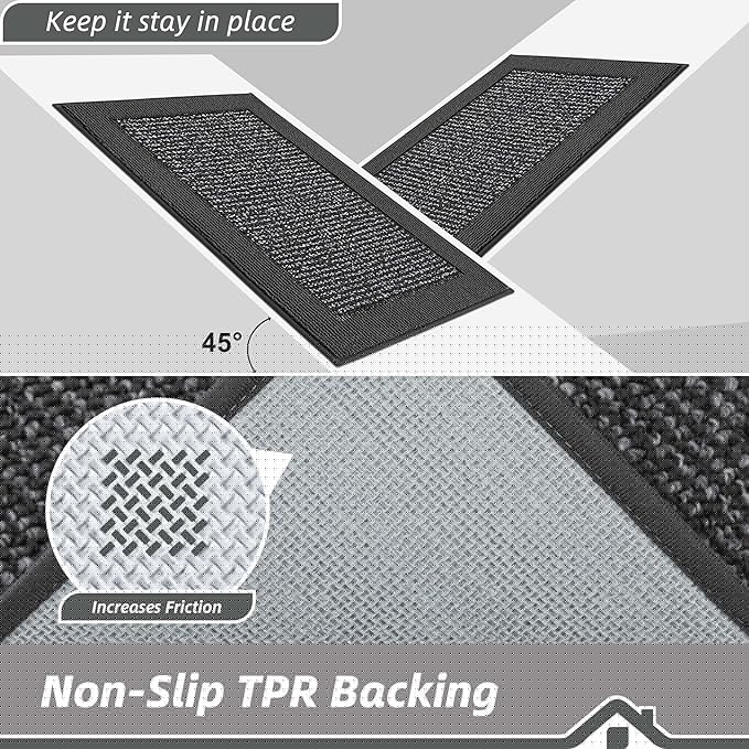 BEQHAUSE Indoor Door Mat 24" x 60", Dirt Trapper Door Mats Non-Slip Entryway Rugs Washable, Resist Dirt Absorbent Welcome Mat, Low Profile Floor Mats for Front Back Door and Entryway, Charcoal