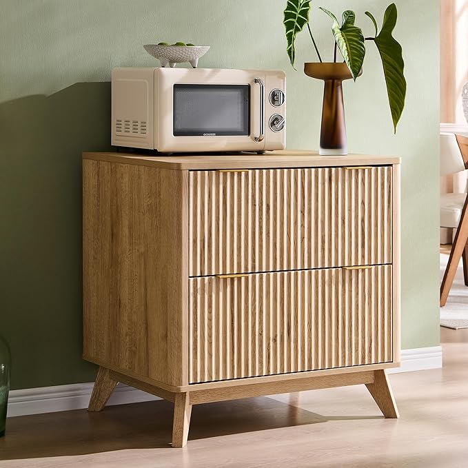 T4TREAM Set of 3 Modern Fluted Sideboard Buffet Cabinet with Drawers Storage, 90" Modular Accent Cabinet for Credenza, Entryway & Hallway, Natural Oak