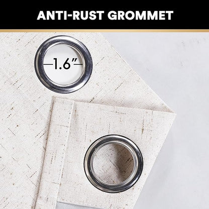PrinceDeco Primitive Textured 100% Blackout Curtains for Bedroom/Living Room Noise Reducing Window Treatment Curtain Drapes, Burlap Fabric with White Liner,Ivory, 52x84 Inch (2 Panels)
